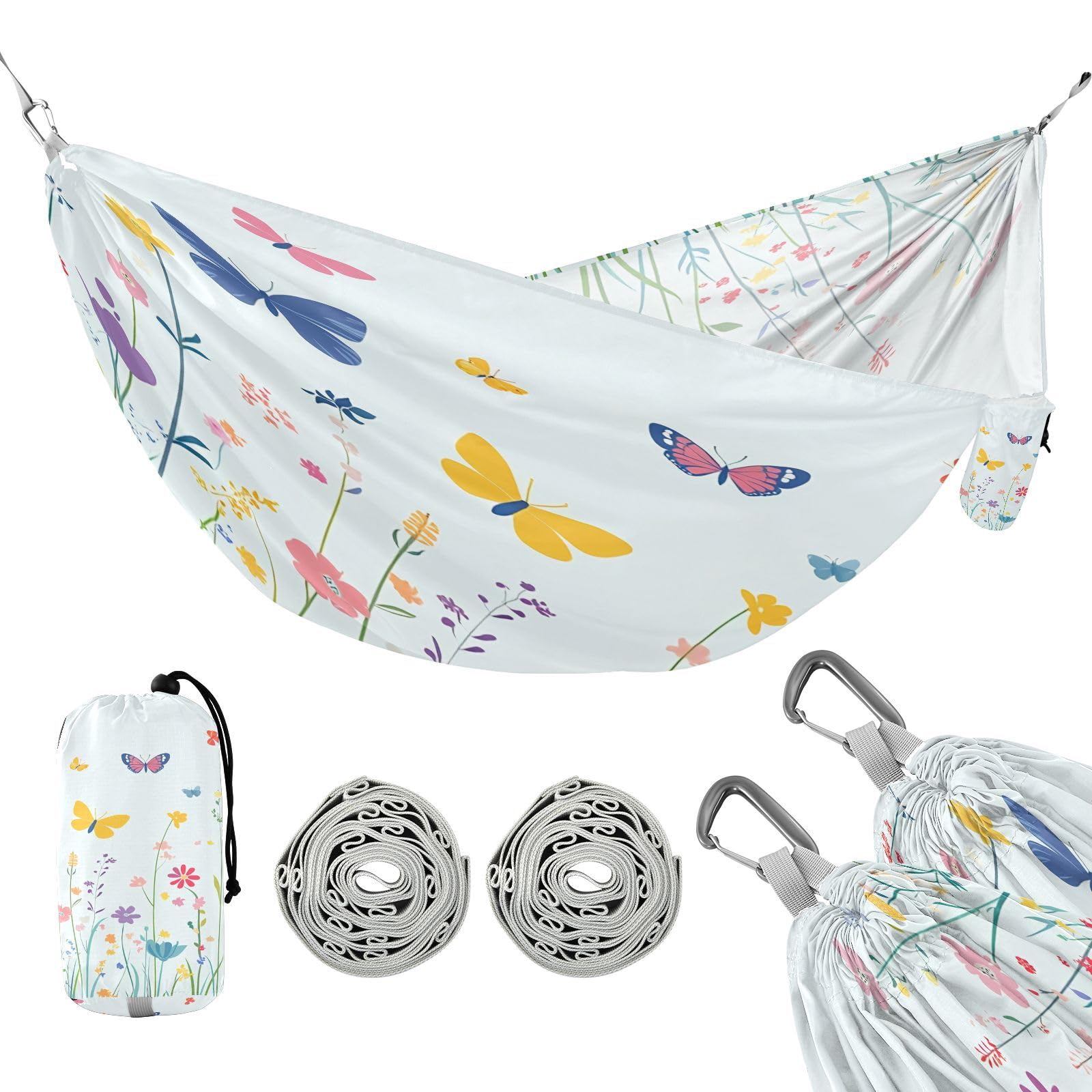 ATTX Colorful Spring Flowers Camping Hammock - Lightweight & Portable Hammocks, Heavy Duty 330lbs Capacity for Indoor, Hiking, Backpacking, Travel, Backyard, Beach#219