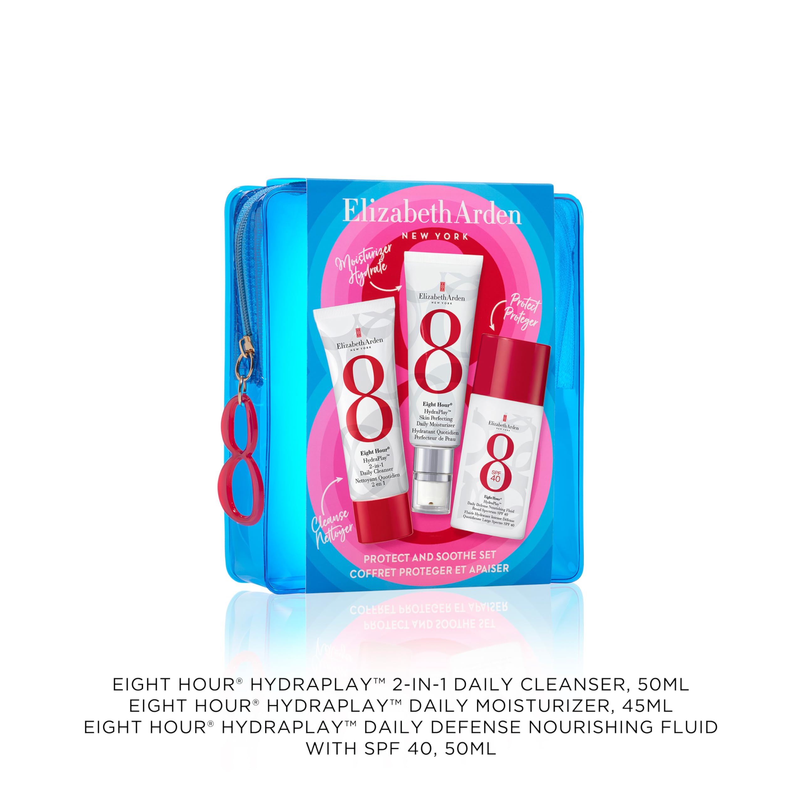 Elizabeth Arden - Eight Hour Hydration Vacation 3-Teiliges Geschenkset, Skin Perfecting Feuchtigkeitscreme, 2-in-1 Cleanser, Nourishing Fluid SPF 40, Reinigt, Hydratisiert und Schützt