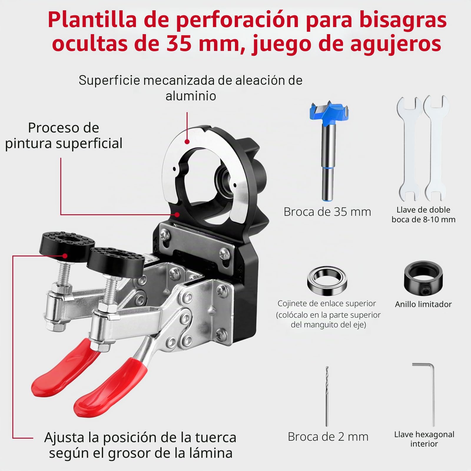 XUNTOP Bisagra Oculta Jig 35mm Jig Bisagra Oculta con Llave Allen Bisagra Agujero Perforadora con Sierra de 35 mm Perforadora de Bisagra de Doble Abrazadera para Muebles de Madera Puerta Gabinetes