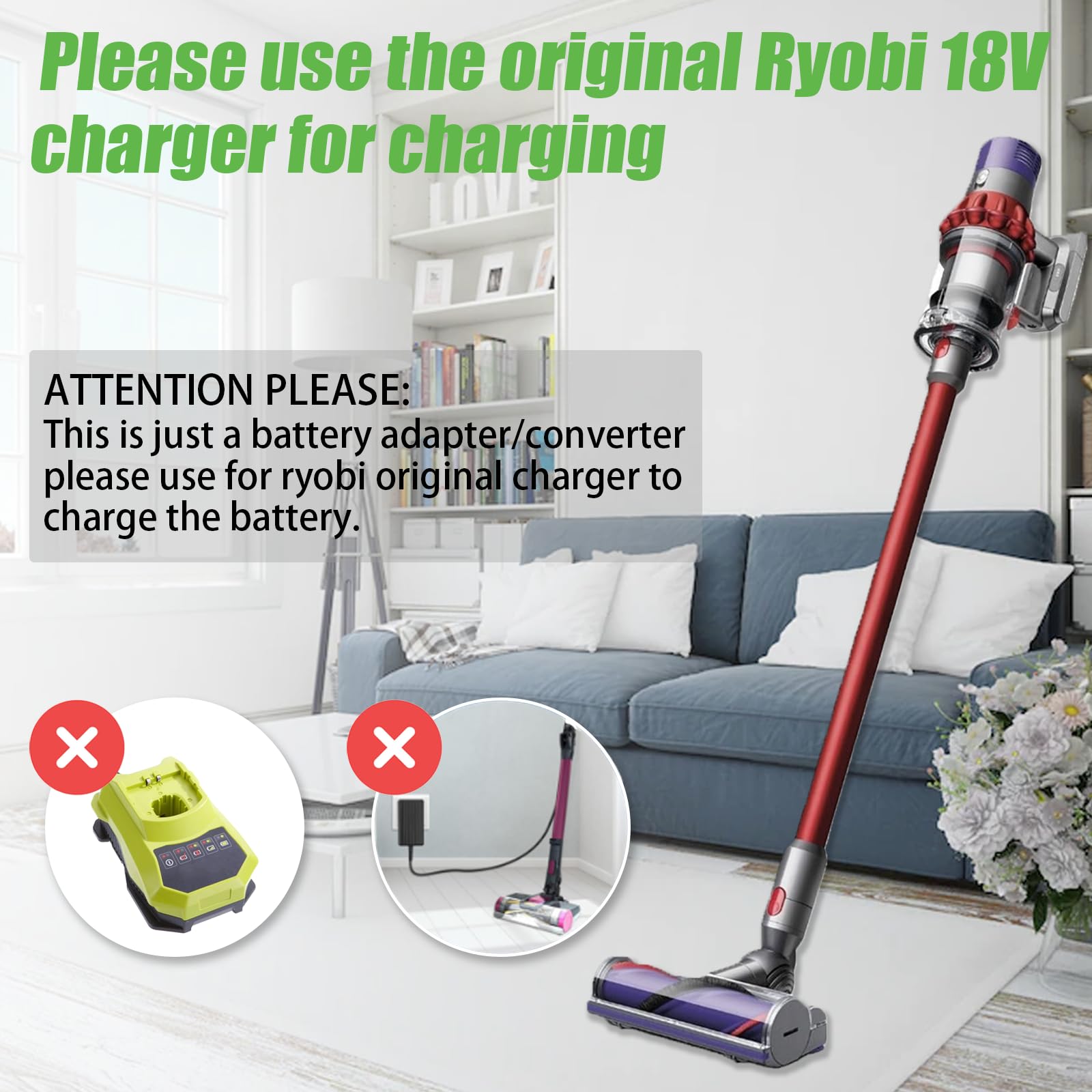 TPDL Adaptateur V10 pour Batterie Ryobi 18 V, convertit en aspirateur à Main Dyson V10 SV12 Battery Animal Absolute