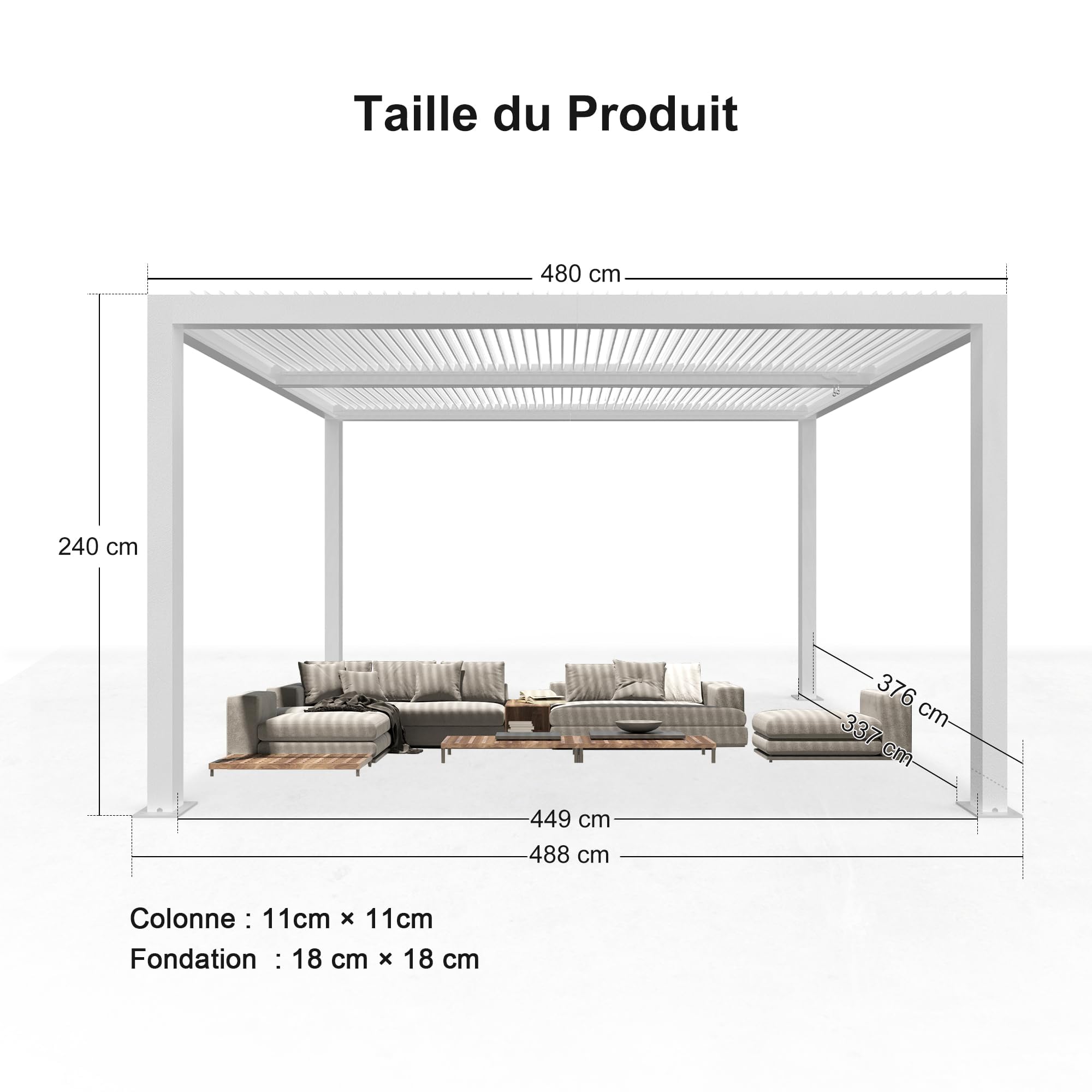 PURPLE LEAF Pergola Bioclimatique 4,8 x 3,68 m avec Éclairage Extérieur Intégré, Pergola Jardin Exterieur Lames Orientables Superficie 17,66 m² Tonnelle Aluminium pour Terrasse et Patio, Blanc
