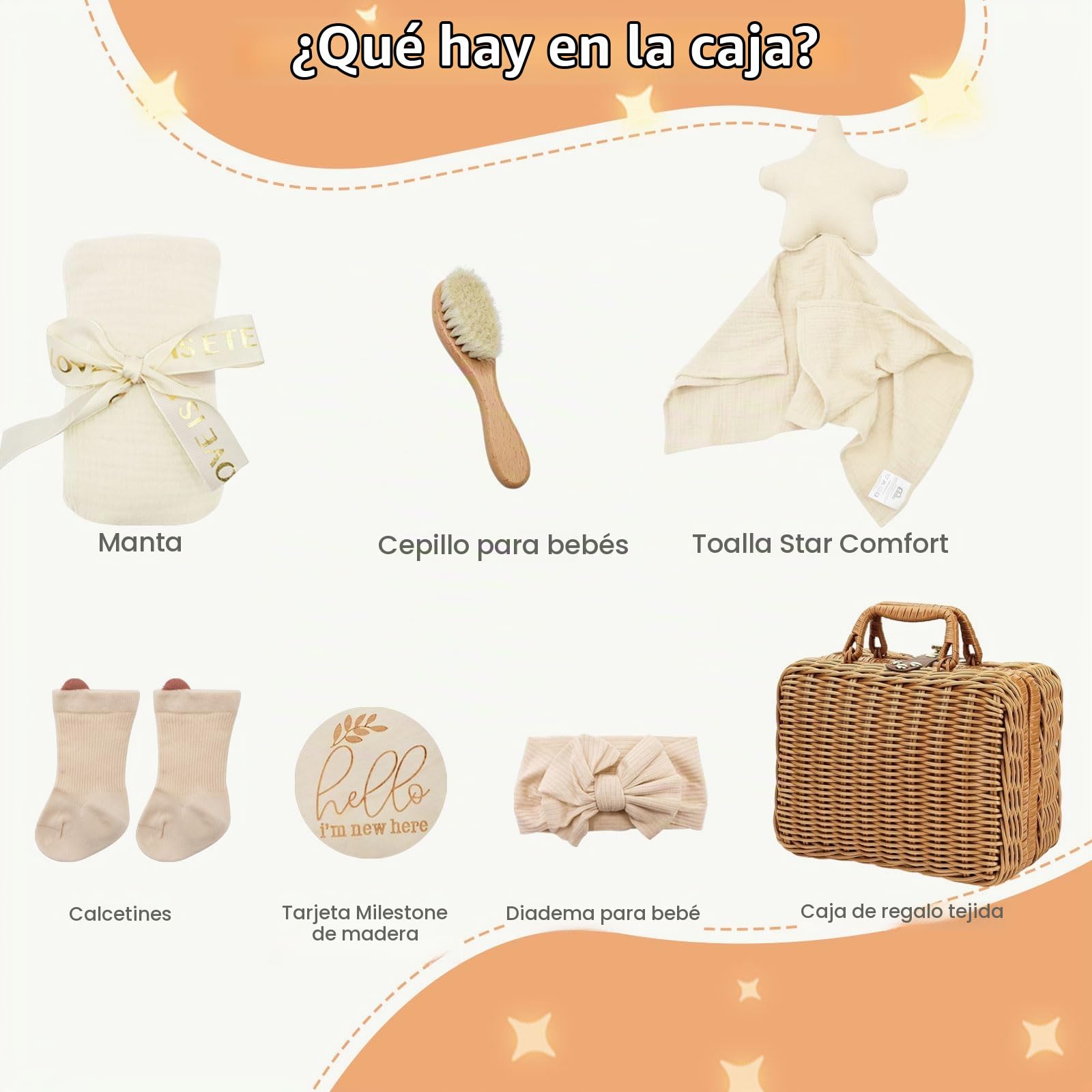 7 Piezas Regalo Bebe Recien Nacido Niño Niña, Canastilla Bebe Recien Nacido Con Manta, Calcetines y Caja De Recuerdos etc, Kit Bebe Recien Nacido por Baby Shower, Neo Genitori, Beige