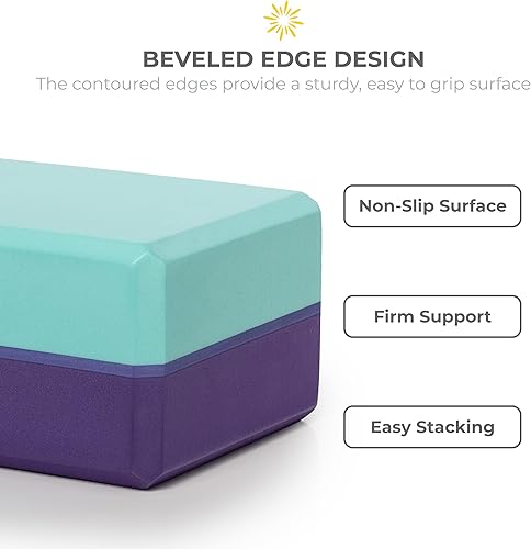 Miniatura 3 de Sunshine Yoga Bloque de yoga a rayas de 4 pulgadas, paquete de 4 bloques de yoga de espuma EVA a granel, ladrillo de yoga firme y de apoyo, espuma