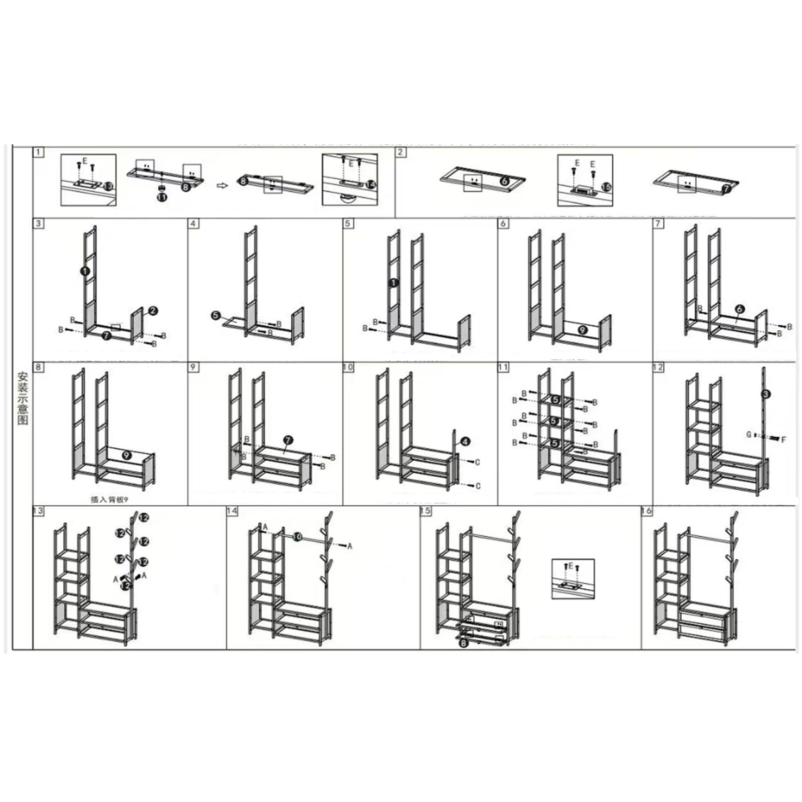 Percha de bambú Abierta, Armario Estable Multifuncional, con cajones y Ganchos de Ropa, Adecuada para dormitorios, vestuarios (Door 80cm/32in#)