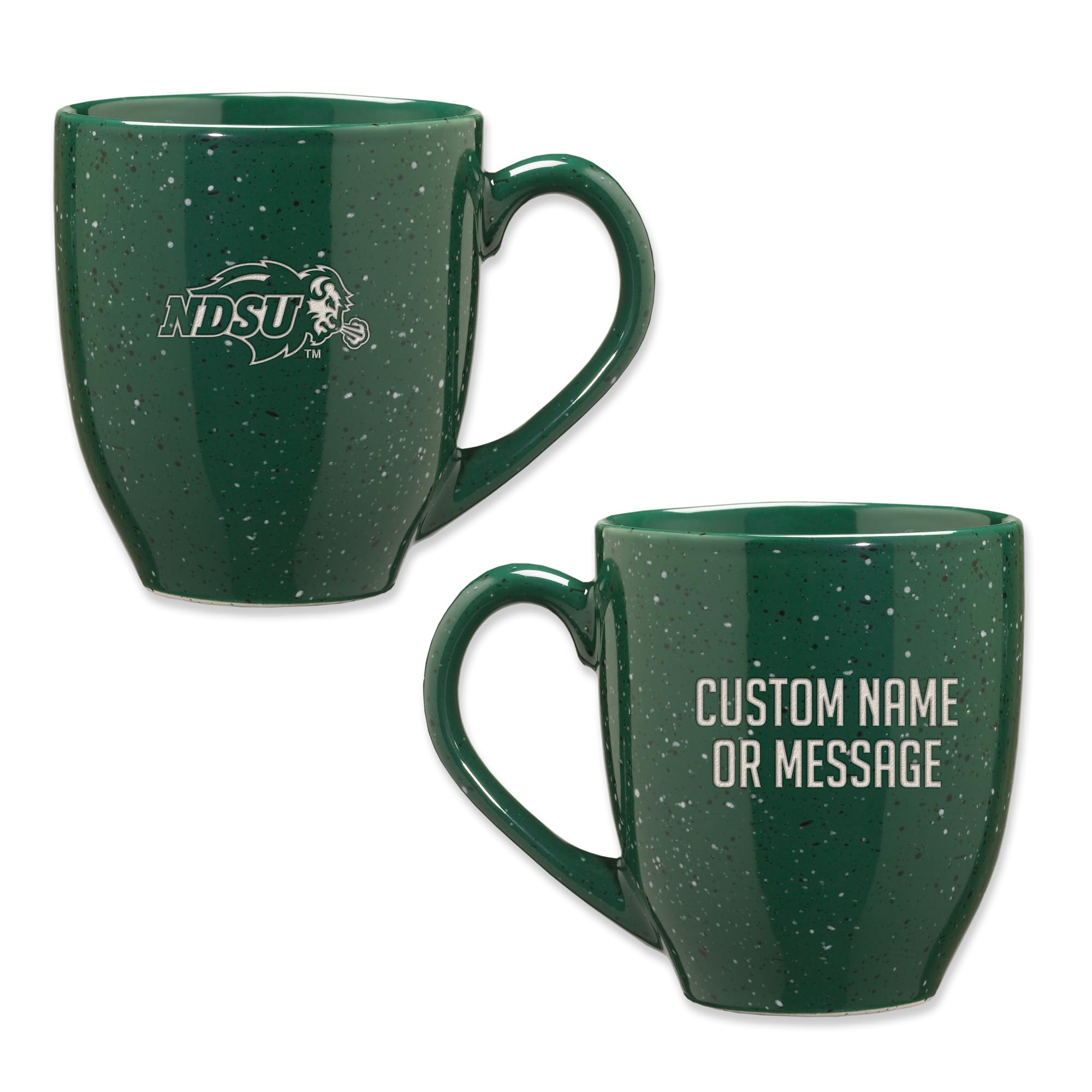 Rico Industries NCAA North Dakota State Bisons Green Personalized 16 oz Team Color Laser Engraved Speckled Ceramic Coffee Mug