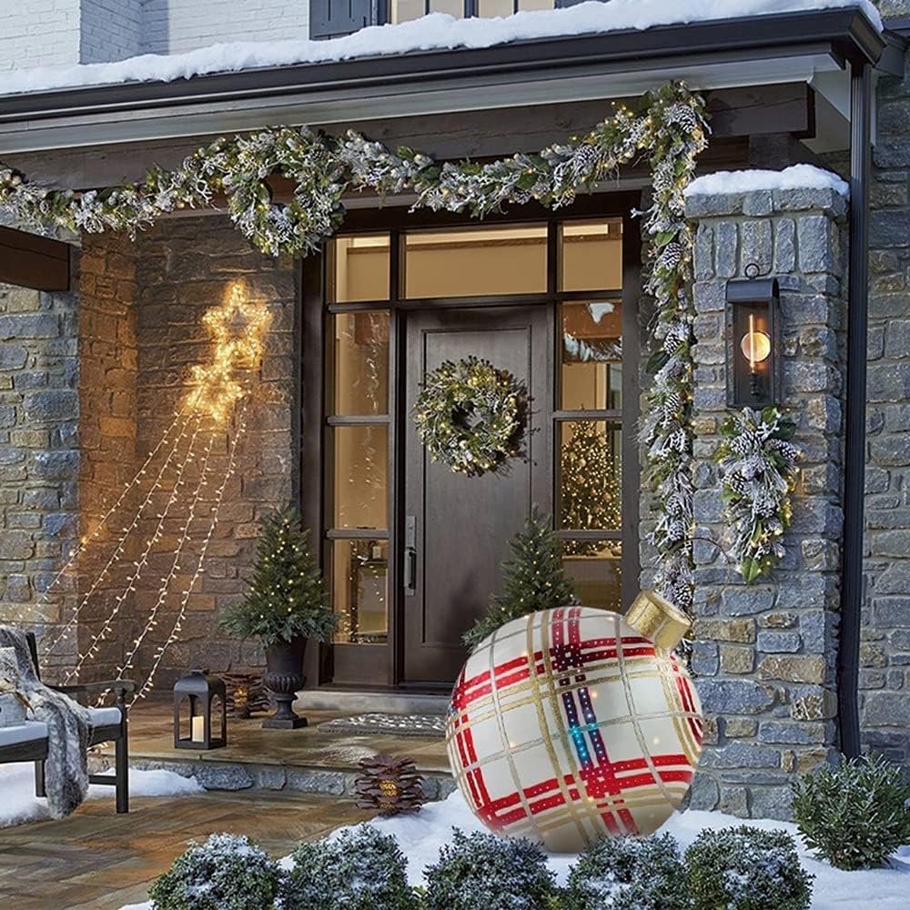 TOIDOI Outdoor Christmas Inflatable Decorated Ball-Xmas PVC Inflatable Ball Ornaments,Giant Christmas Tree Blow Up Balls Decorations with Pump Holiday Yard Outdoor Decorations (Color : 001) : Patio, Lawn & Garden