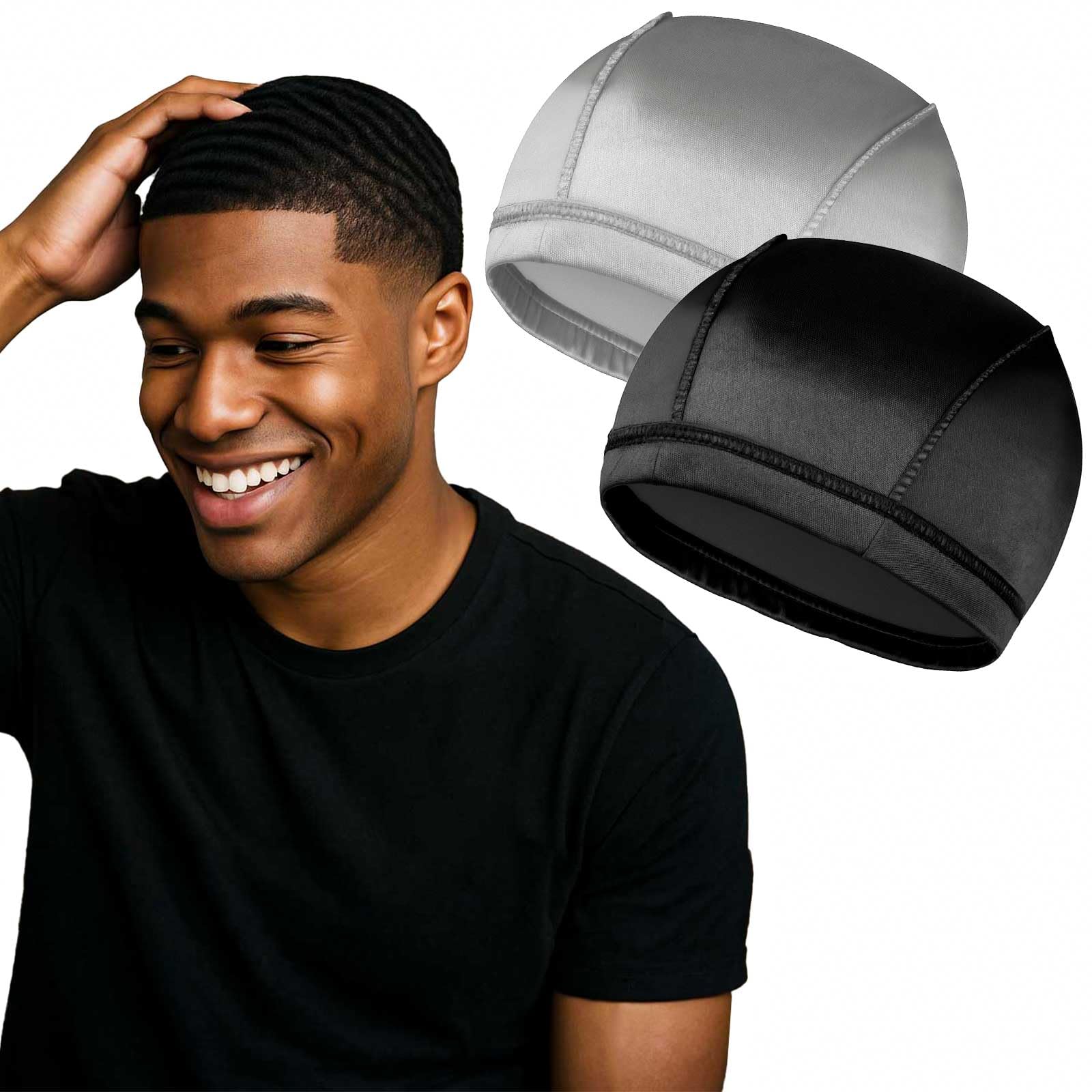 2PCS Silky Wave Caps for Men Waves, Good Compression Caps Over Durags for 360, 540, 720 Waves