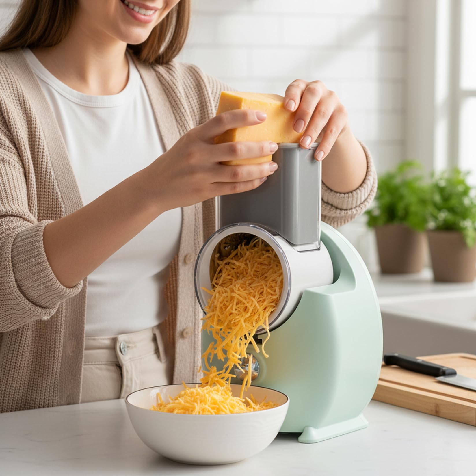 Râpe à fromage électrique Râpe à fromage automatique amovible avec 3 lames de formes différentes rechargeable par USB pour fruits et légumes