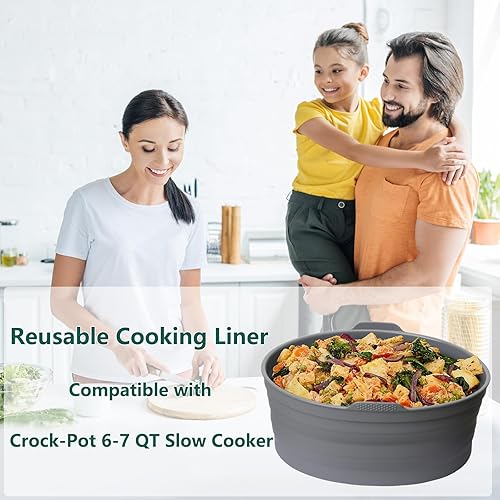 Miniatura 7 de Revestimientos para olla de cocción lenta, plegables y reutilizables de silicona compatibles con Crock-Pot y Hamilton Beach Oval de 6 a 7 cuartos de
