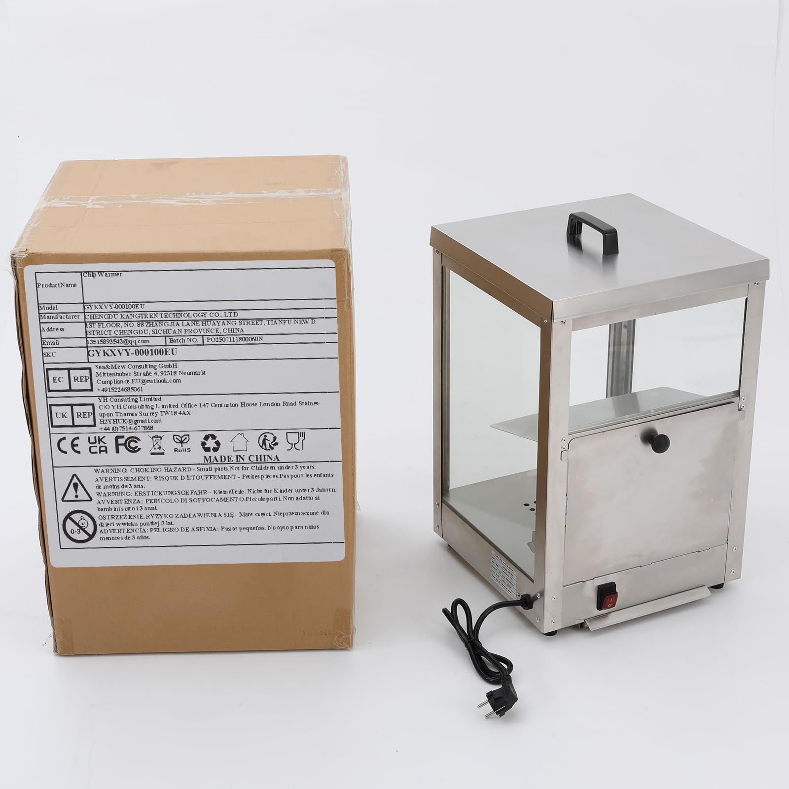 Nacho - Calentador de chips de acero inoxidable (300 W, 220 V, 35 L, 7,7 Gal, para patatas fritas, resistente al agua, 55 ℃/131 ℉)
