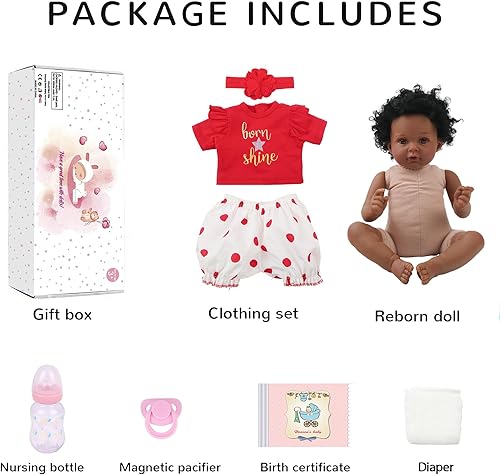 Miniatura 6 de Muñeca realista de bebé recién nacida de 20 pulgadas que se ven reales, muñeca de bebé recién nacida afroamericana de vinilo con cuerpo suave, el