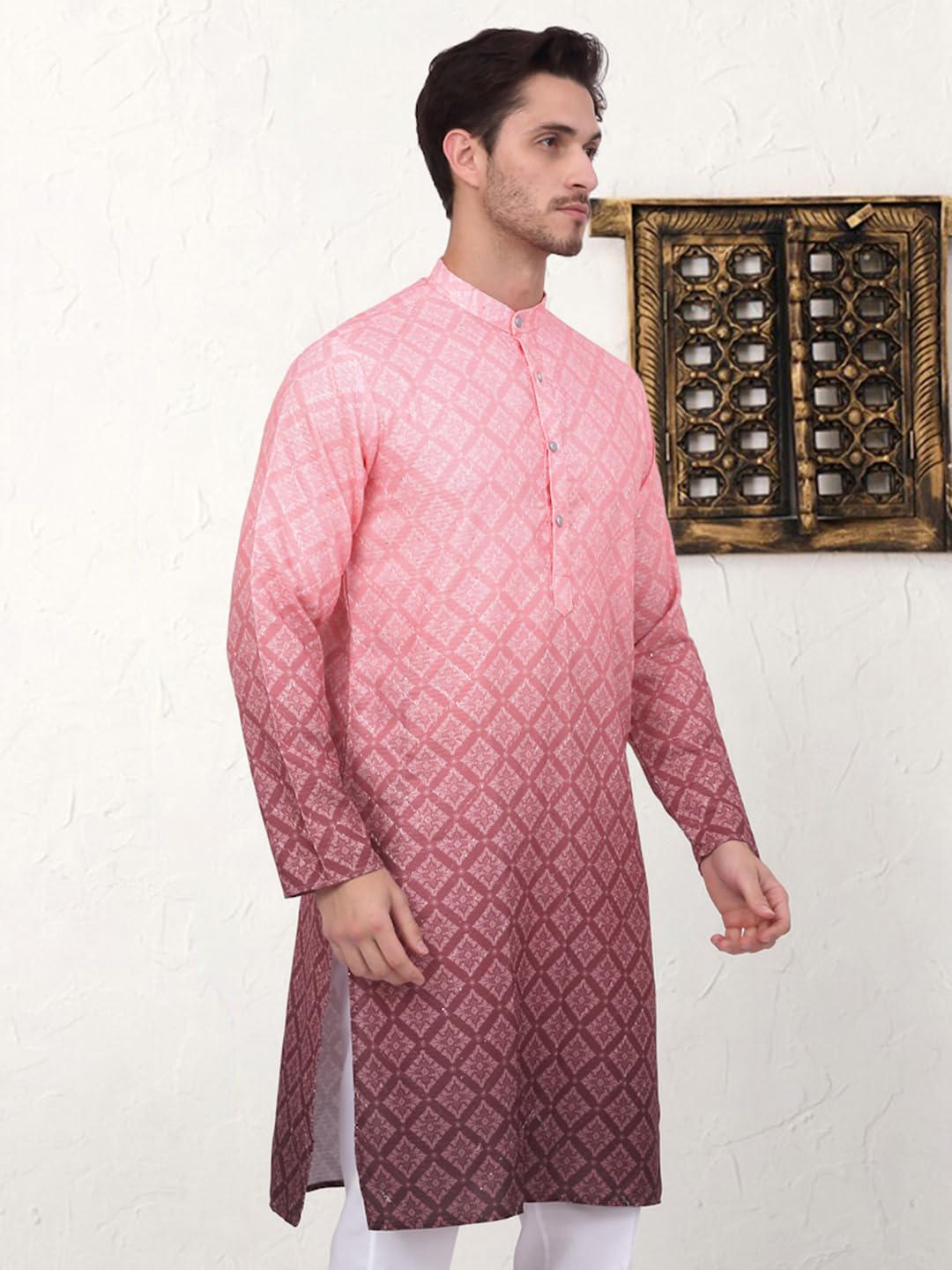 Jompers Men's Coral Ombre Pure Cotton Straight Kurta (Coral, Xl)