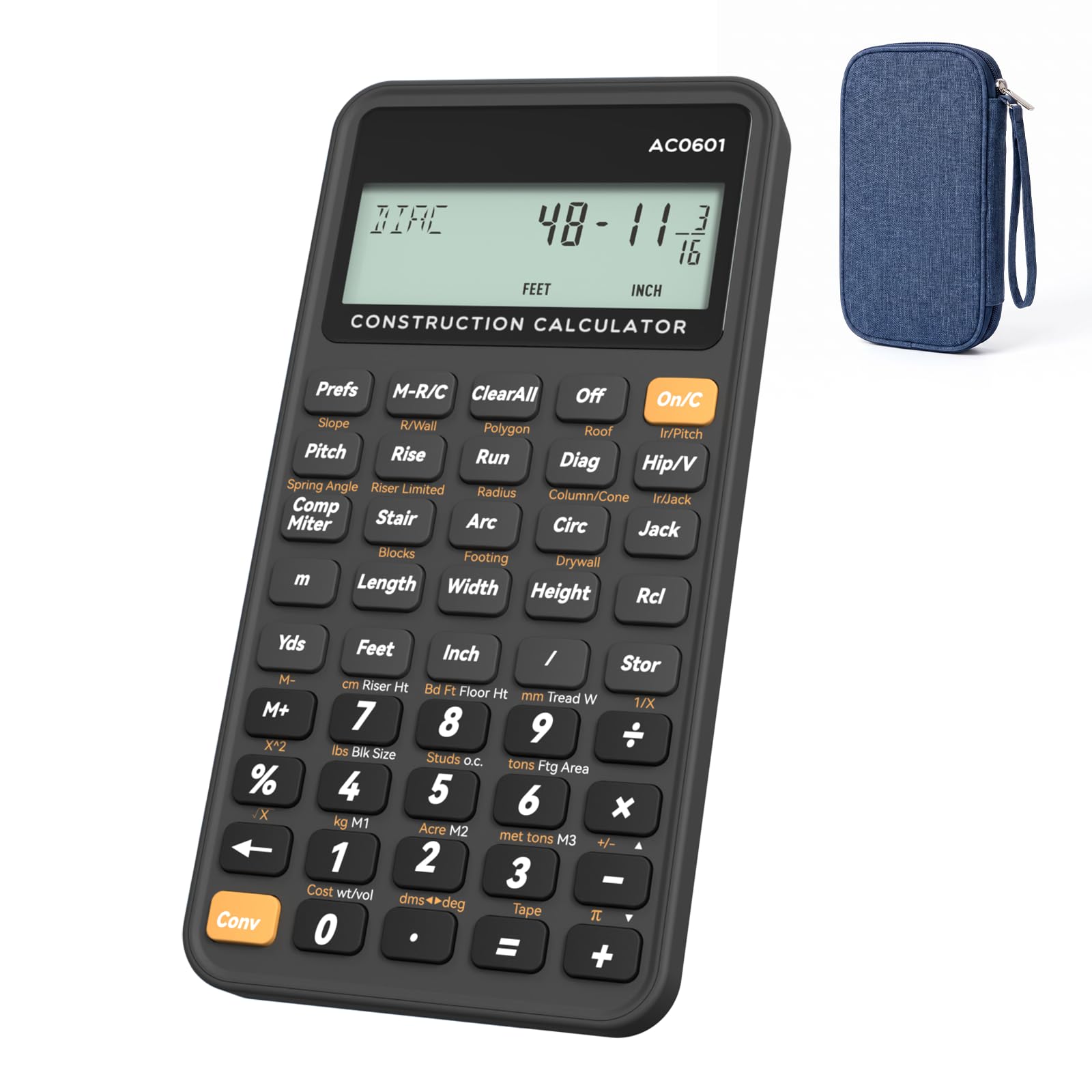 ROATEE Construction Calculator with Case for Carpenter, Framer, Remodeler | With Case, For Carpenter, For Framer, For Remodeler Gray Blue