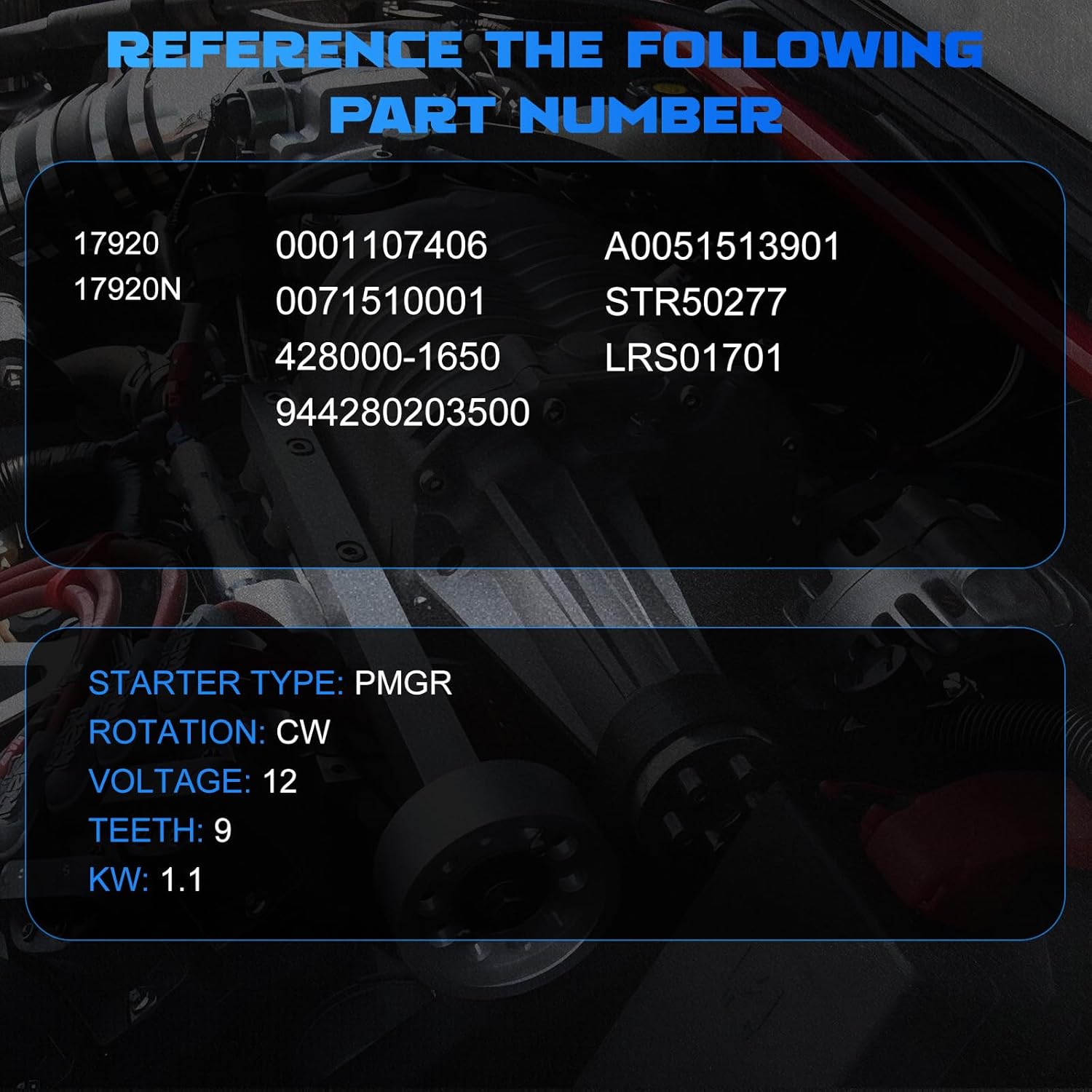 Starter 17920 Starter Motor for 2012 C250 & 2013 C250 & 2014 C250 & 2015 C250 1.8L & 2010 C250 2.5L, for 2003 C230 & 2004 C230 & 2005 C230 1.8L, for 2004 C200 1.8L, for 2012-2015 SLK250 1.8L