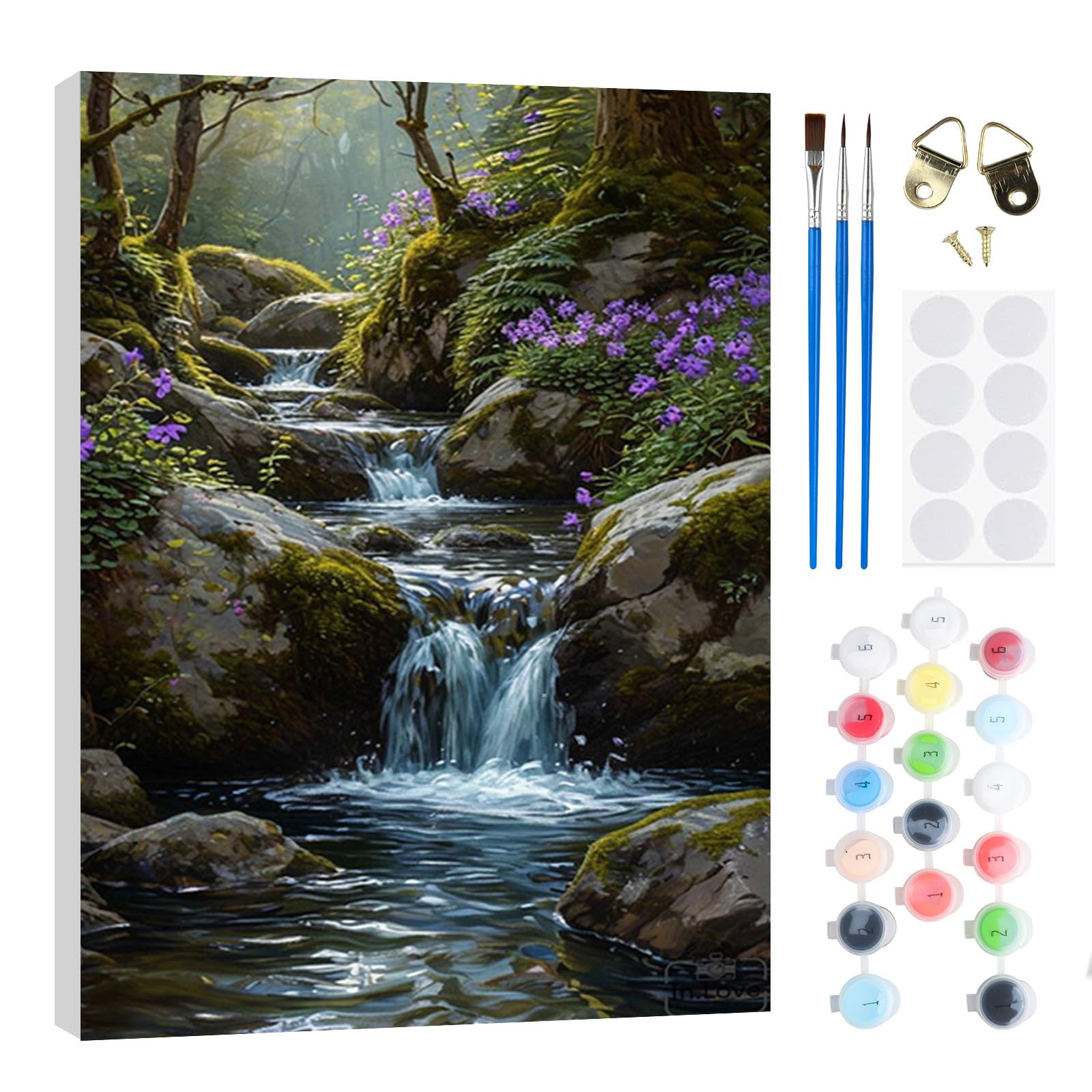 RICUVED Waterfall Paint by Numbers Kits for Adults Kids,Landscape Painting Kits for Beginners On Clear Symbols Canvas with Wooden Framed, Easy DIY Acrylic Pigment Drawing Paintwork 20x30cm