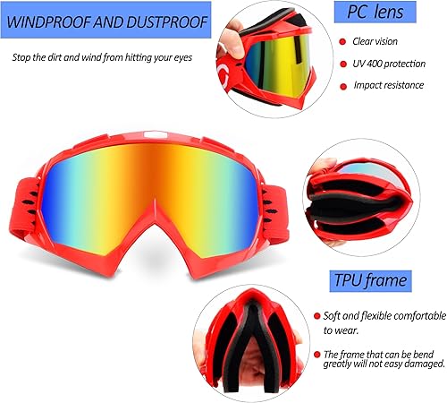Miniatura 9 de Gafas de motocross, paquete de 2 gafas ATV para motocross, todoterreno, motocicletas, carreras MX UTV