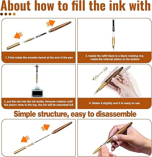 Miniatura 5 de Rimoev Juego de 2 bolígrafos de madera, pluma estilográfica vintage hecha a mano de 0.028 inpunta fina de 0.020 in, bolígrafos de escritura suave