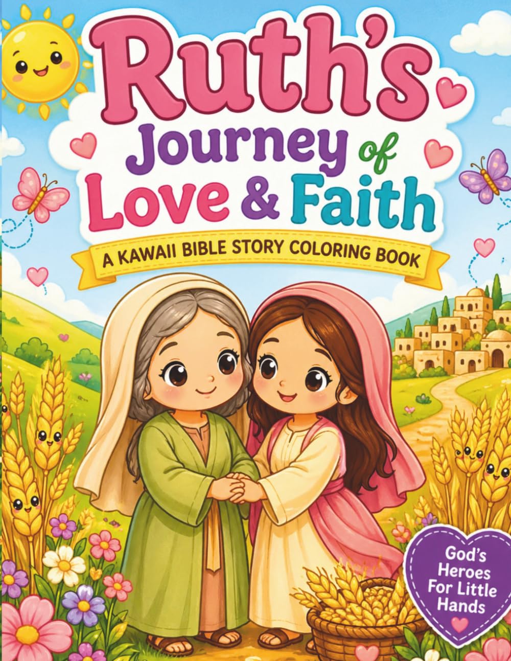 Ruth's Journey Of Love and Faith: A Kawaii Bible Story Coloring Book: God's Heroes For Little Hands Coloring