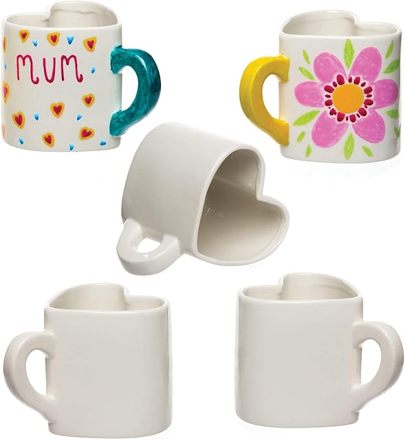 Baker Ross AR1272 Heart Shaped Porcelain Mugs, Perfect for Children to Paint and Decorate, Ideal for School, Home, Craft Groups, Gifting and More (Pack of 2), 2 Count (Pack of 1)