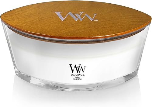 Miniatura 10 de WoodWick - Vela mediana en frasco, aroma White Teak, con forma de reloj de arena, cera de mezcla de soja, mecha de madera Pluswick Innovation,