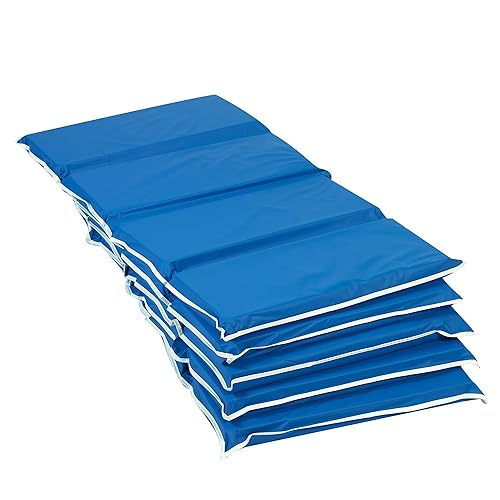 Children's Factory CF400-053 - Tapetes plegables resistentes de 2 pulgadas, color azul, para niños y niños, 4 pliegues, tapete portátil de espuma