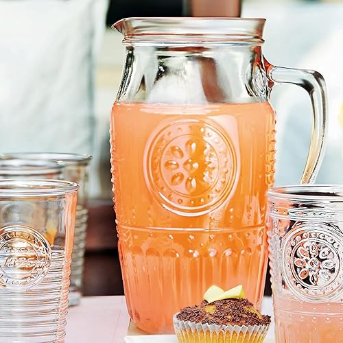 Miniatura 7 de Bormioli Rocco Romantic, Elegant Floral Glass Pitcher, 60.75 oz, Made In Italy.