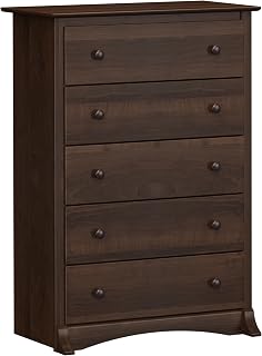 Prepac Sonoma 5-Drawer Tall Dresser Espresso - Spacious Bedroom Chest of Drawers 17.75"D x 31.5"W x 44.75"H