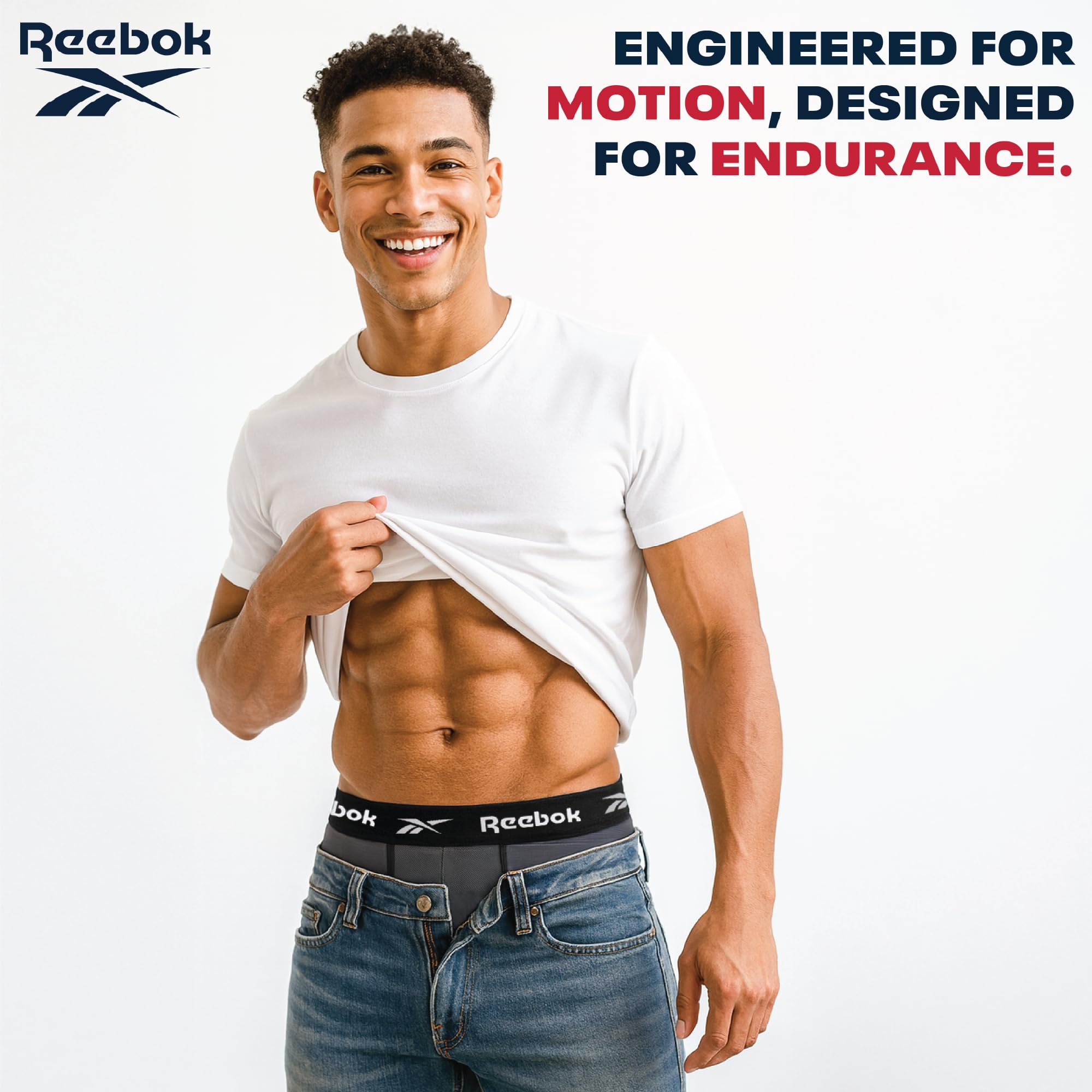 Reebok Herren-Boxershorts – 3er-Pack, 22,9 cm Schrittlänge, Stretch, Performance-Hose, lange Beine, Herren-Unterwäsche, Boxershorts mit konturierter Stütztasche, Schwarz/Schwarz/Schwarz, Medium