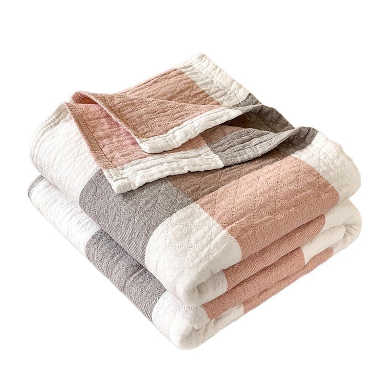 BAYNOPURIN Sofa Blanket Washed Cotton Towel Quilt - 3-Layer Gauze Thin Summer Cooling Blanket for Office Nap Sofa Throw