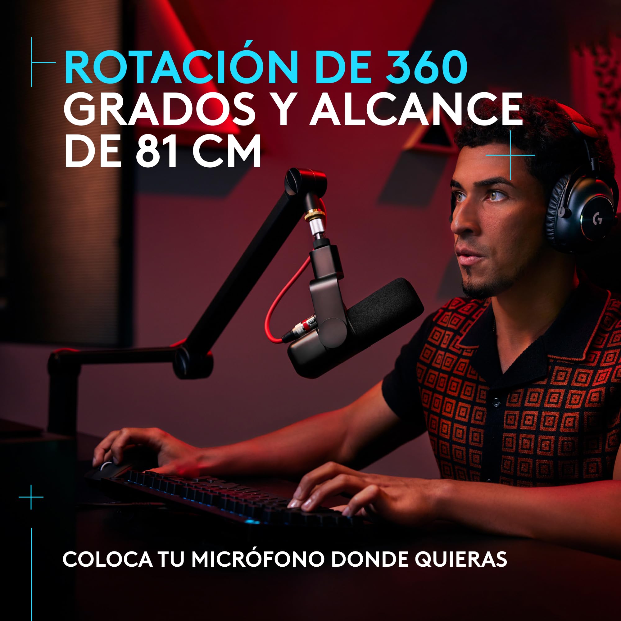 Logitech G Compass, articulado para micrófono para difusión | Resortes internos, distribución de cables integrada, grabación, gaming, streaming - Negro