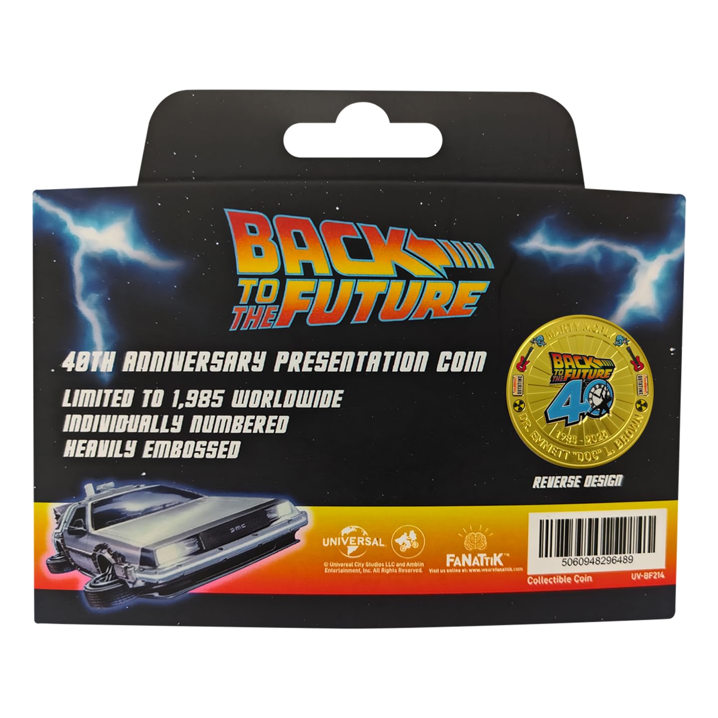 FaNaTtik Moneda de presentación del 40 aniversario de Back to the Future, coleccionable con licencia oficial, numerada individualmente, limitada a 1.985 en todo el mundo, 38 mm de diámetro con caja