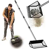 Paulno Chicken Coop Rake and Scoop 2-in-1 Chicken Poop Scooper 62" Adjustable Stainless Steel Sifting Shovel for Sand,Animal Waste Heavy Duty Dog Pooper Scooper for Coops & Pets