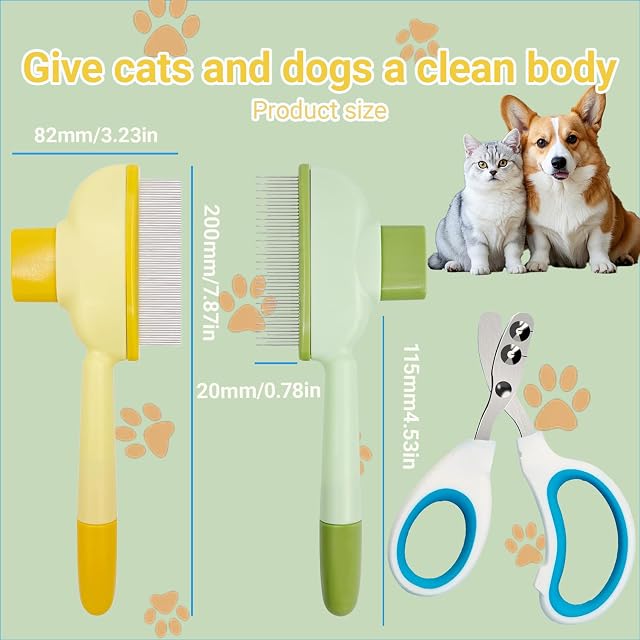 Foto 2 de 7 de OTTOOPPXIN 2 Piezas Peines para Gatos, CortaúñAs para Gatos, Peine Antipulgas Autolimpiante para Mascotas