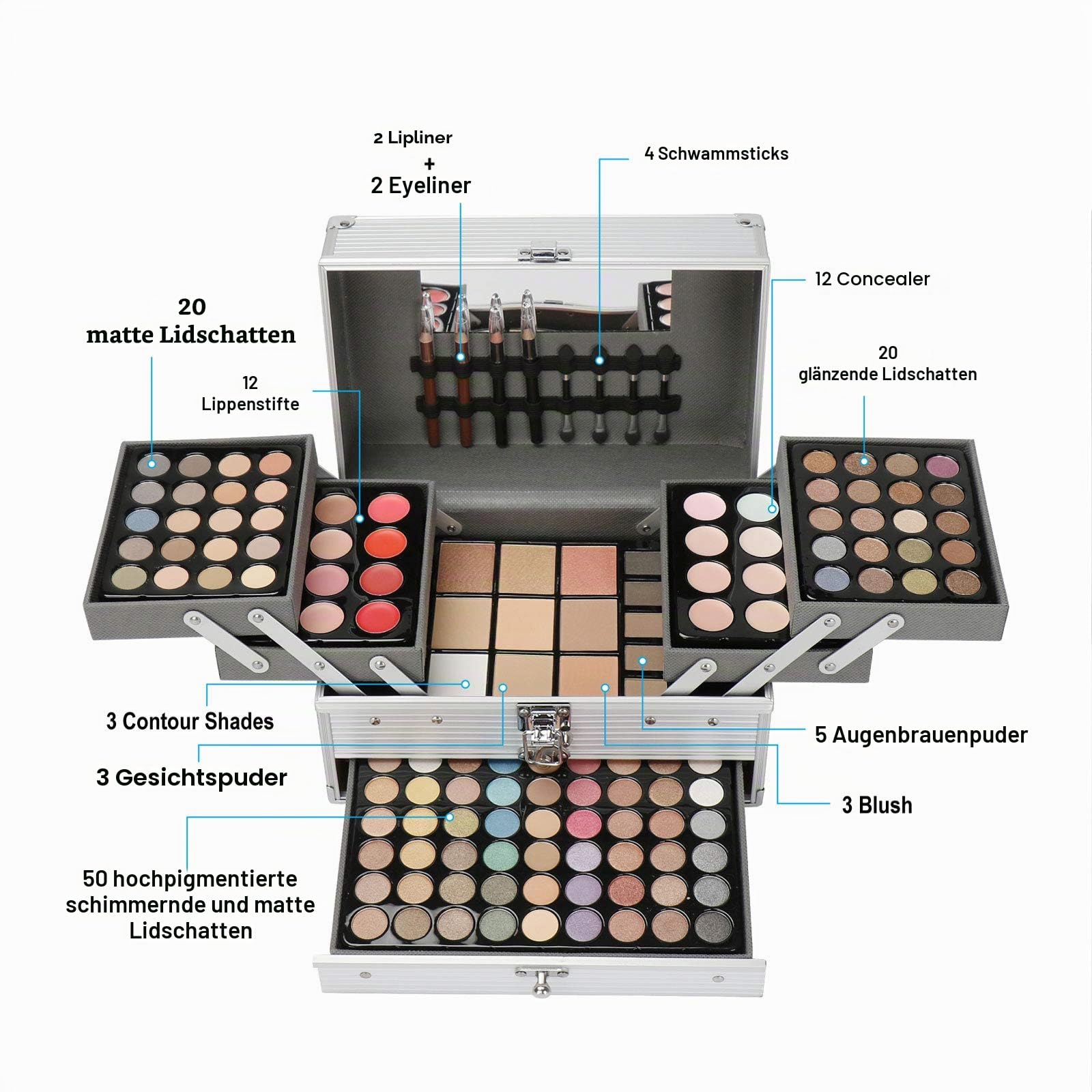 Pure Vie Professionelle 132 Farben Lidschatten Concealer Rouge und Lipgloss Palette Makeup Kit - Ideal für Sowohl den Professionellen als auch Persönlichen Gebrauch
