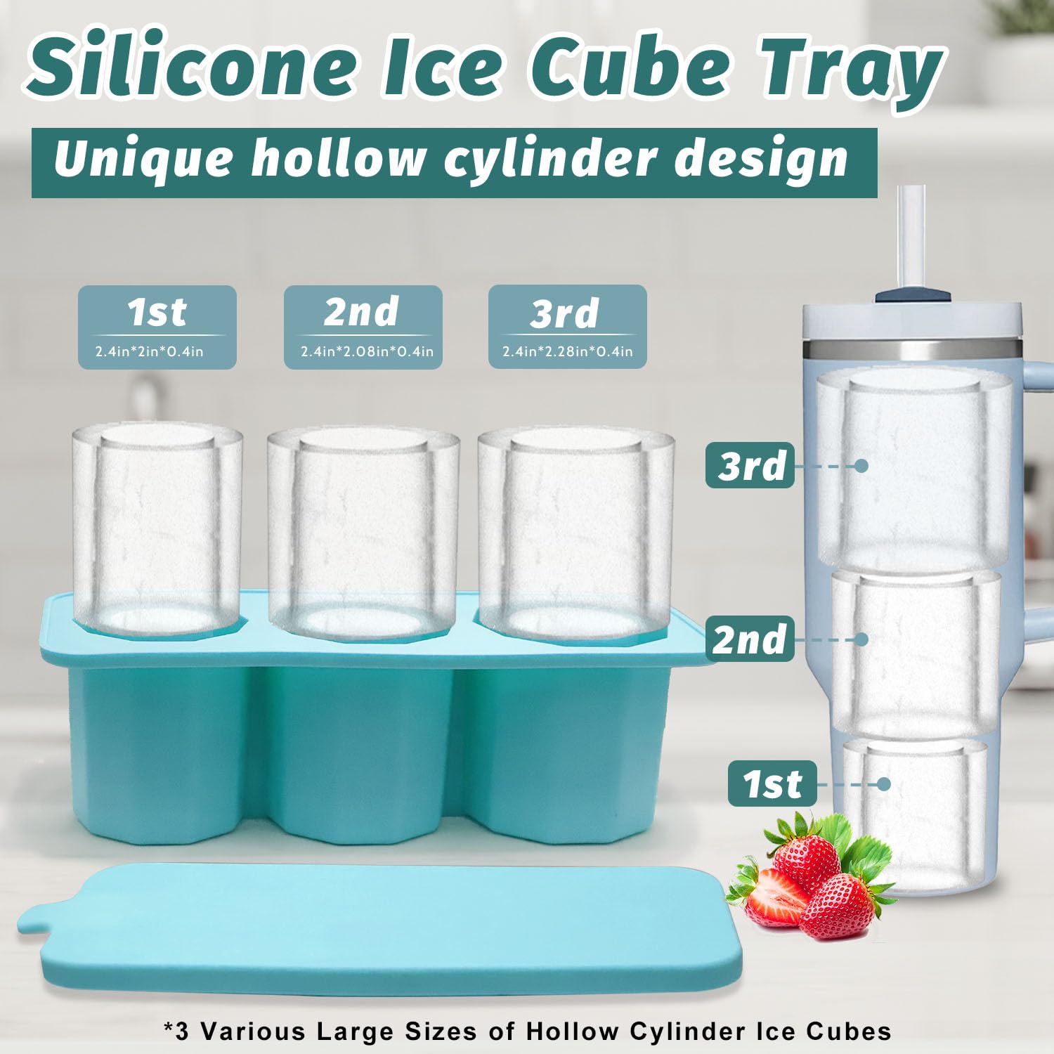 Eiswürfelform Für Becher Aus Silikon - 4-tlg. Set Für Große Hohlzylinder-Eiswürfel 590-1134 Ml
