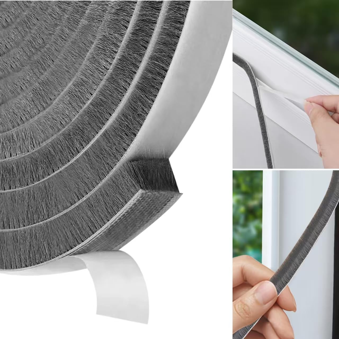 Weather Stripping Door Seal Brush for Sliding Windows/Doors Frame Side, Felt Pile Self Adhesive Brush Seal Strip Sealer Air Draft Stoppers, (10 Meters(L) x 9 mm(W) x 9mm(T), Grey)