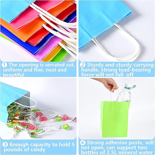 Miniatura 4 de Yasashii Pequeñas bolsas de regalo con asas, 24 unidades a 8 colores de papel kraft marrón para fiesta, bolsas de regalo para Navidad, cumpleaños de