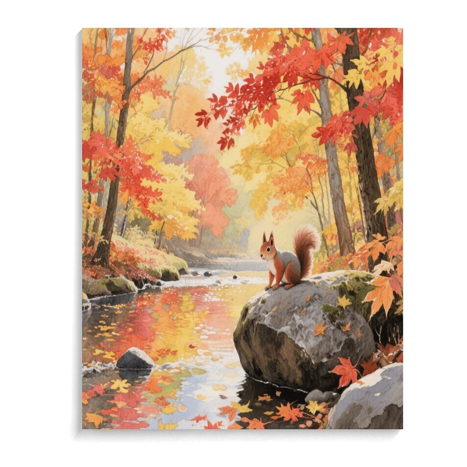 KOAYUBFC Malen-nach-Zahlen-Set mit Ahornwald im Herbst, Malen-nach-Zahlen-Set für Erwachsene, Anfänger, Erwachsene, Malen-nach-Zahlen-Kits auf Leinwand, Acryl-Ölfarben, Gemälde mit Pinseln als