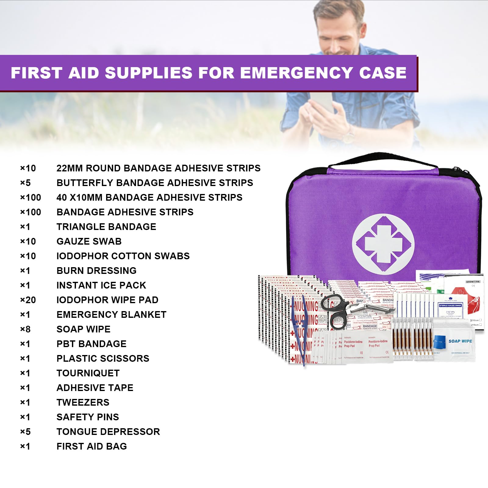 1st Aid Kit de primeros auxilios para viajes en coche, suministros de recambio para empresas domésticas (300 unidades, morado)