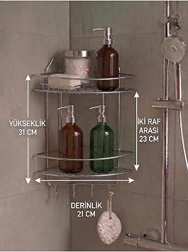Sas Haus Krom Yapışkanlı Banyo Köşeliği Düzenleyici, Şampuanlık, Duş Rafı 2 Katlı Ek-02