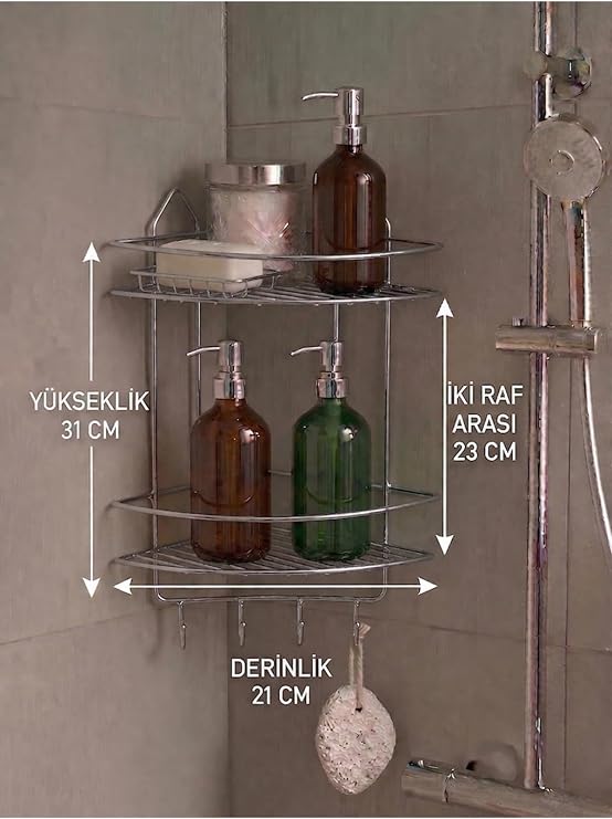 Sas Haus Krom Yapışkanlı Banyo Köşeliği Düzenleyici, Şampuanlık, Duş Rafı 2 Katlı Ek-02
