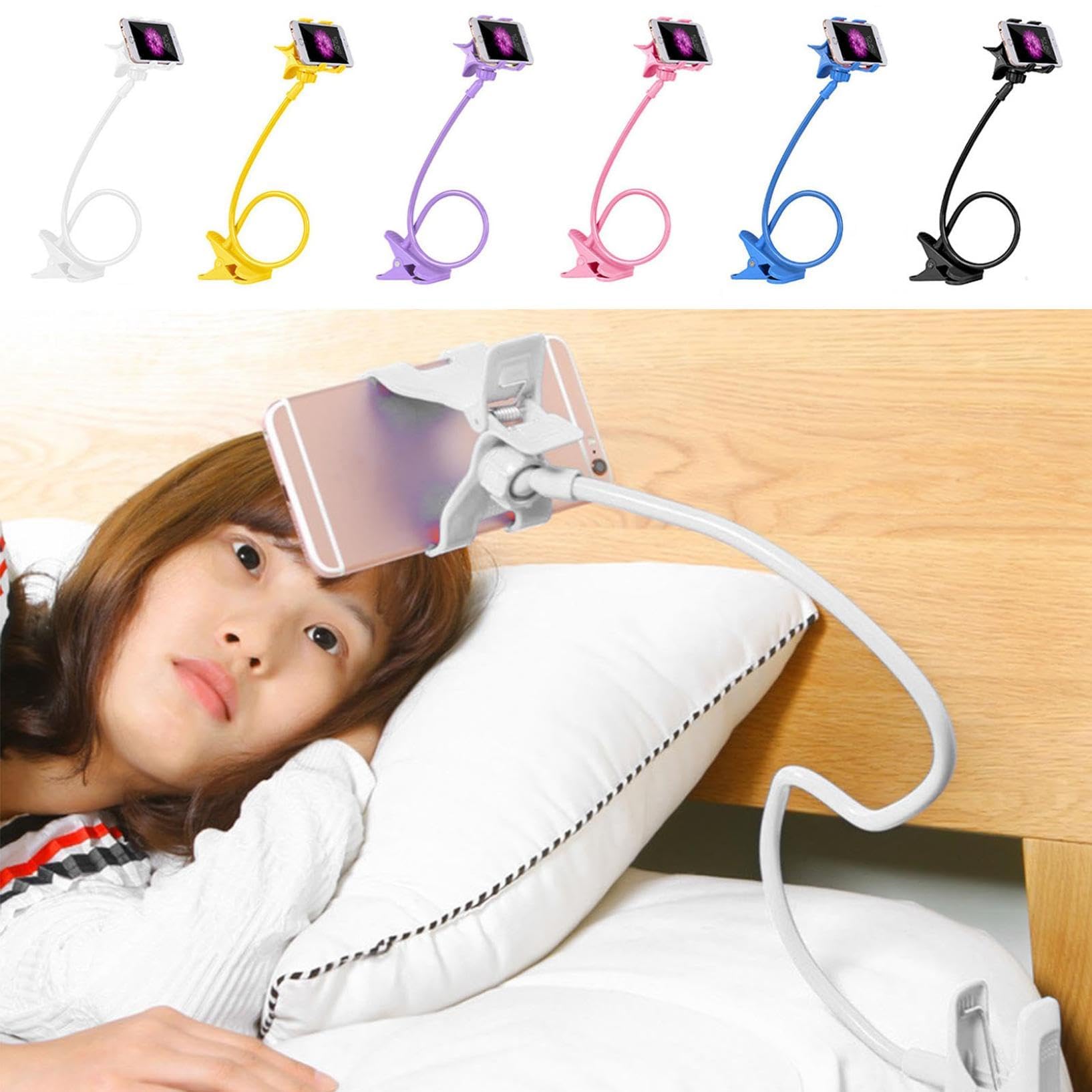 Handy Halter Schwanenhals, Universal Handyhalterung aus Eisen 360 Rotation Mit Clip, Flexible Lang Arm Einstellbar, Lazy Handy Halter Ständer für Smartphone für Bett, Schreibtisch, Auto (Schwarz)