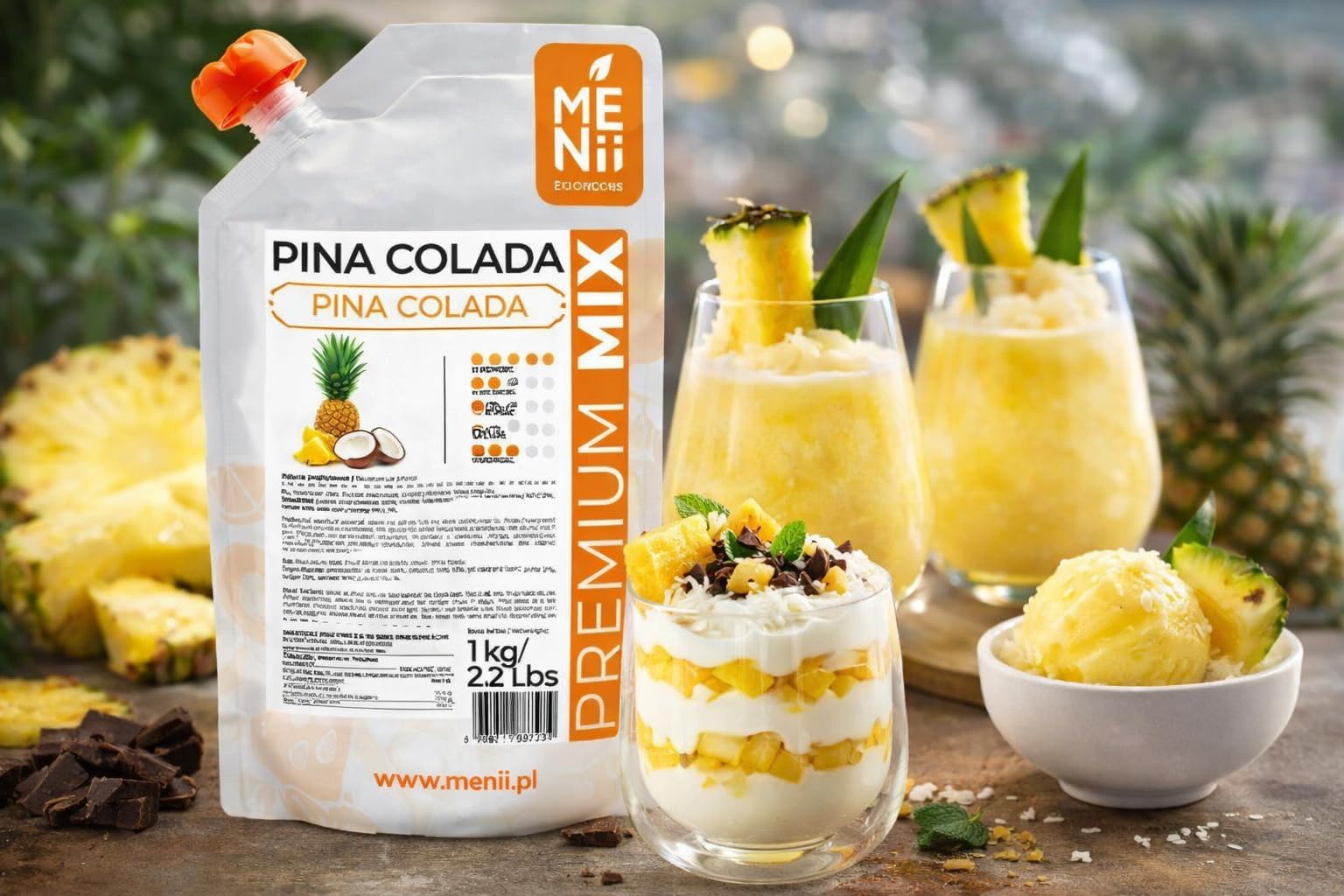Premium Mix Piña Colada 1 kg – Puré de Piña y Coco Natural sin Conservantes – Base para Cócteles, Smoothies, Helados, Postres y Repostería – Ready-to-Use