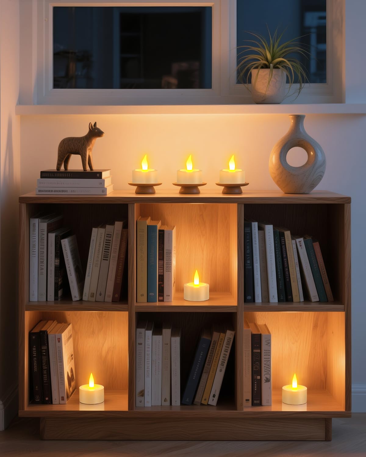 SoulBay Bougies LED rechargeables, Lot de 12 bougies chauffe-plat sans flamme scintillantes avec station de charge et câble USB Jaune chaud pour la décoration d'intérieur de table d'Halloween