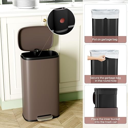 Miniatura 16 de Arlopu 8 Gallon Step Trash Can, Stainless Steel Garbage Bin, Soft-Close Rubbish Bin with Removable Plastic Inner Bucket, Fingerprint-Proof, Lid Grey
