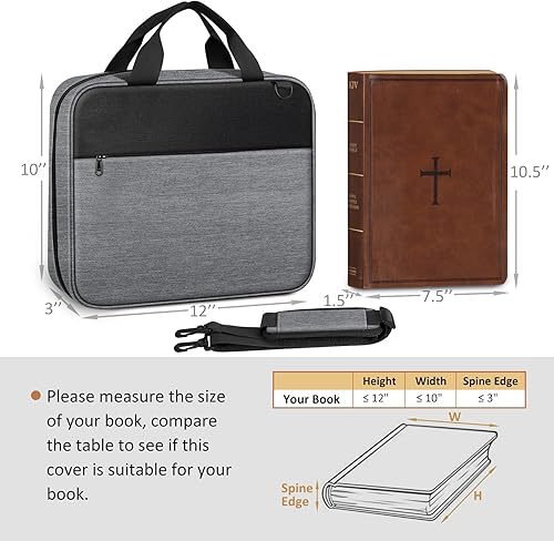 Miniatura 4 de FINPAC Large Bible Cover, Carrying Book Case Church Bag Bible Protective with Zippered Pocket and Handle, Gift for Men Women Gris