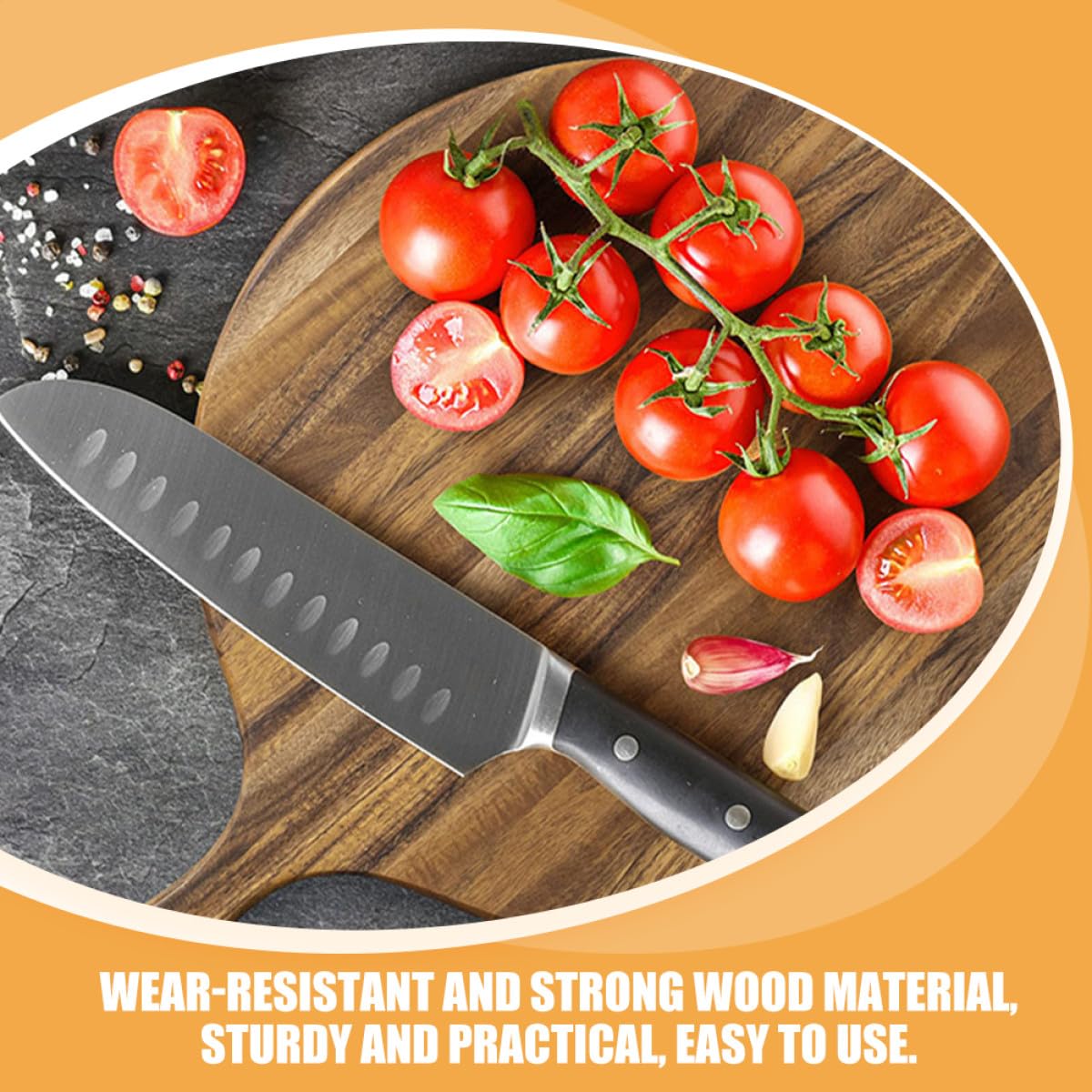 Tabla Redonda de Madera para Charcutería y Pizza, Bandeja Resistente Diseño Refinado Adecuado para Servir y Cortar en Cocina