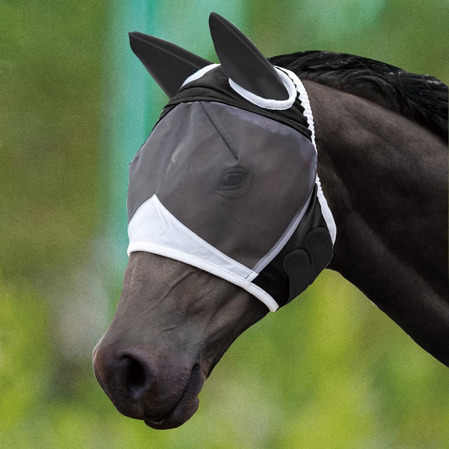 Qcwwy Masque Anti-Mouches pour Chevaux, Conception Confortable et Respirante pour Chevaux avec Une Excellente visibilité pour Prévenir Les Moustiques et Les Insectes (Black)