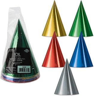 Assorted Colors Foil Cone Hats - 8 Pcs