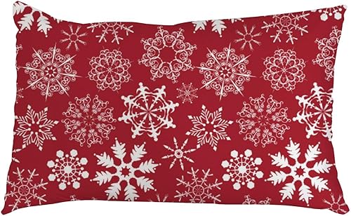 Baegutly - Funda de almohada para Navidad, Año Nuevo, invierno, copos de nieve, color rojo, tamaño Queen, 20 x 30 pulgadas, con cremallera, funda de